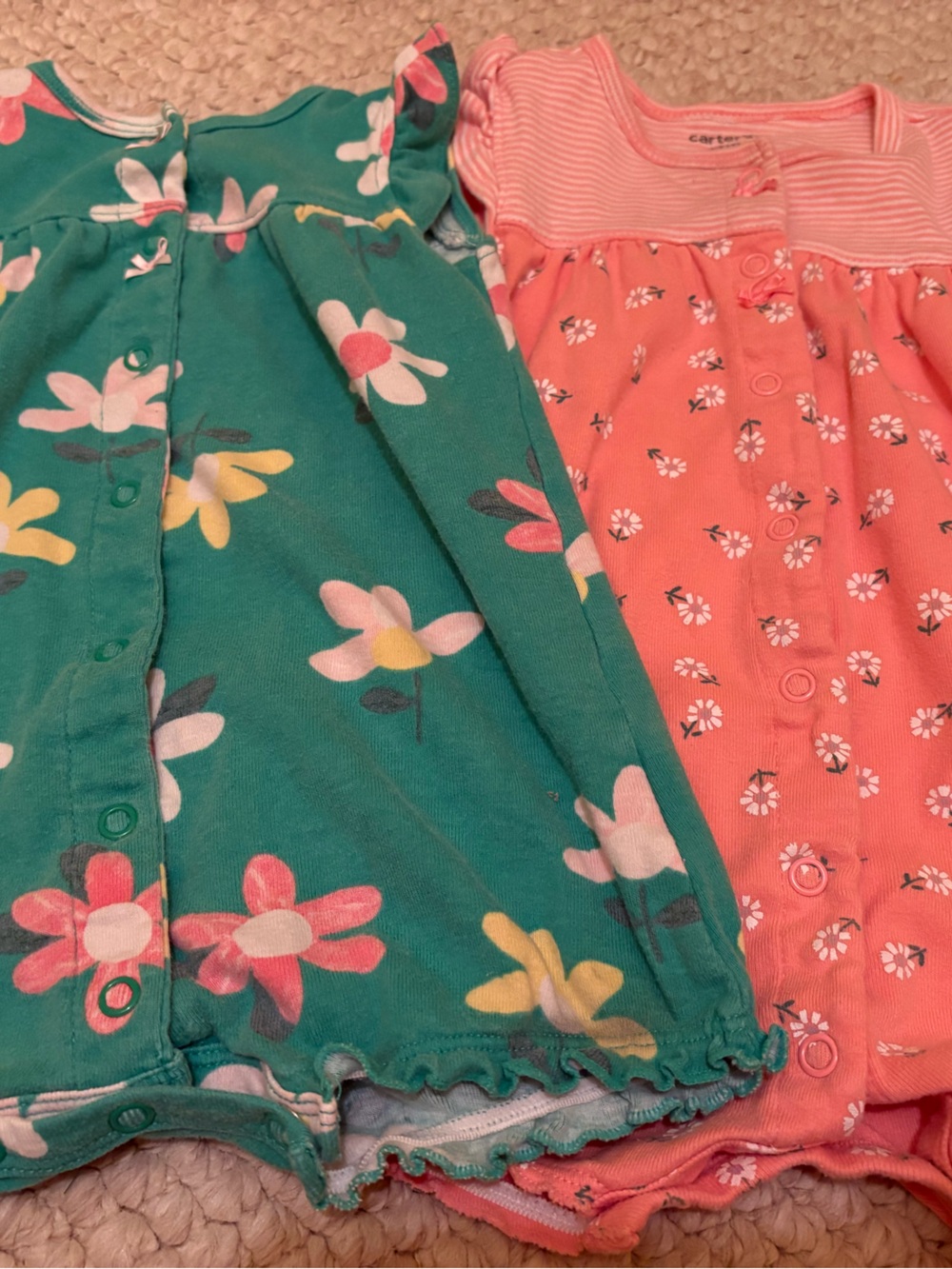Carter's Floral Baby Rompers - Teal & Coral Pink